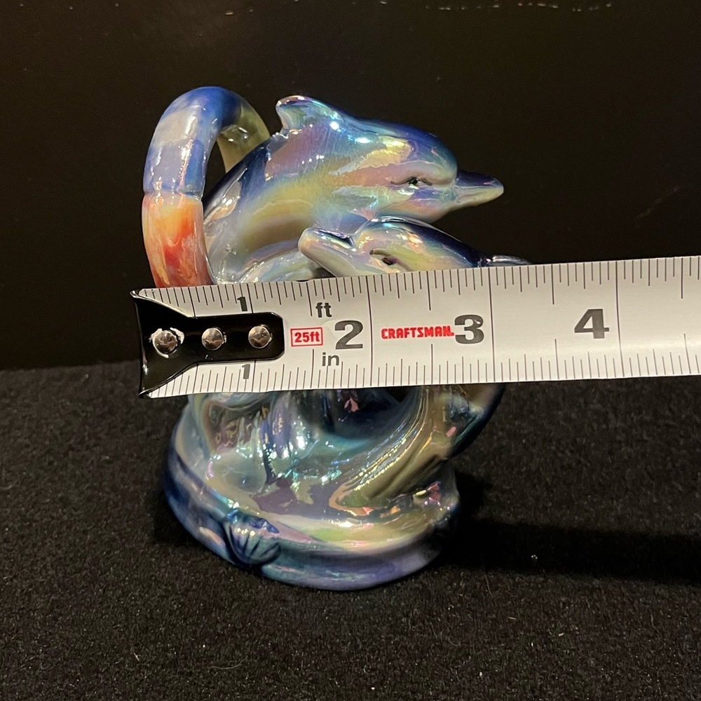 Vintage Dolphins Swimming Through Hoop Iridescent Rainbow Lusterware Figurine - Picture 10 of 12